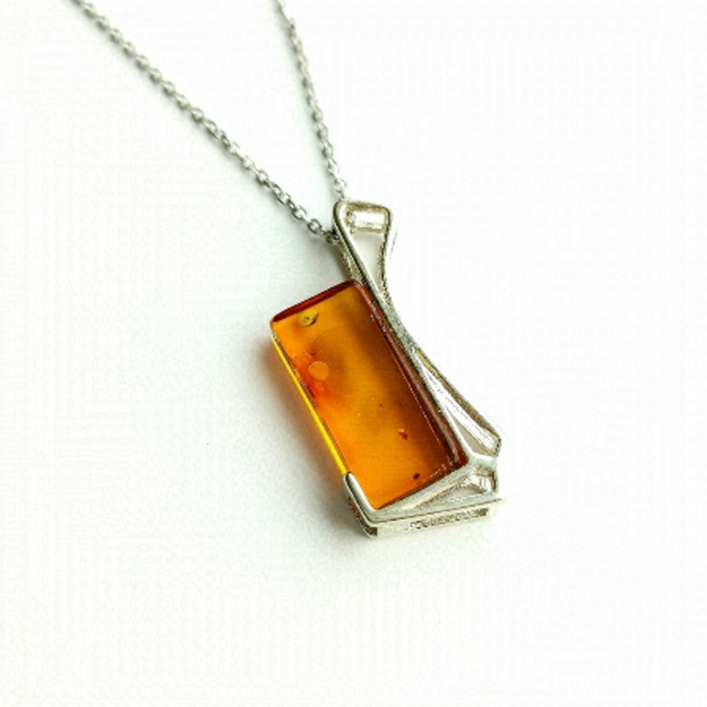 New sterling silver modernist Amber Pendant necklace